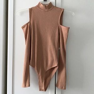 Apricot nude bodysuit cold shoulder cut